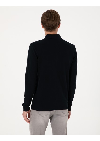 Erkek Siyah Slim Fit Kıvrılmaz Polo Yaka Basic Pike Sweatshirt 50314048-VR046 indirimleri