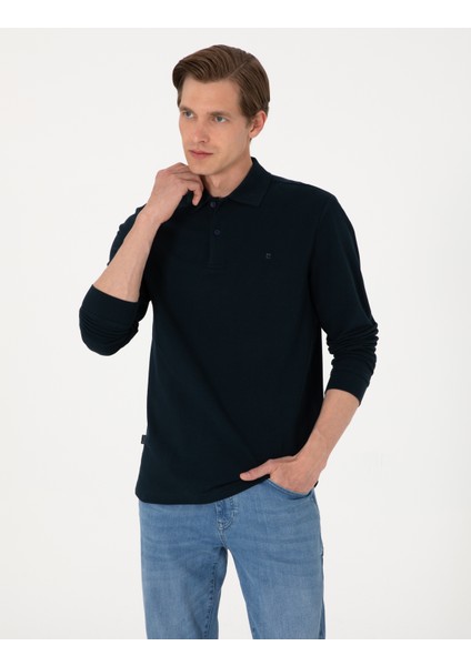 Erkek Lacivert Slim Fit Kıvrılmaz Polo Yaka Basic Pike Sweatshirt 50314048-VR033 modelleri