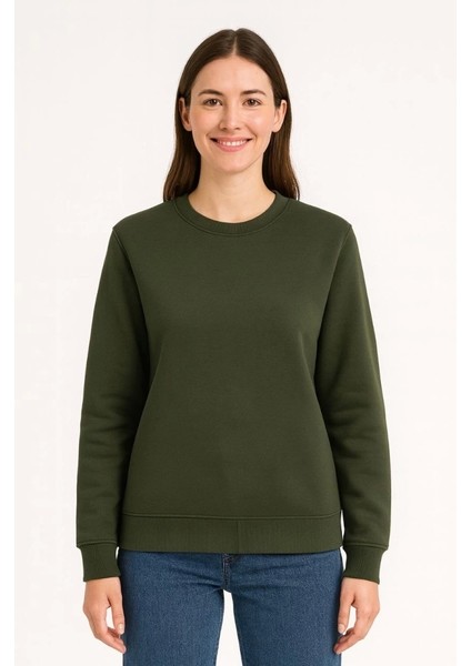 Üç Iplik Düz Bisiklet Yaka Sweatshirt - Haki fiyatları