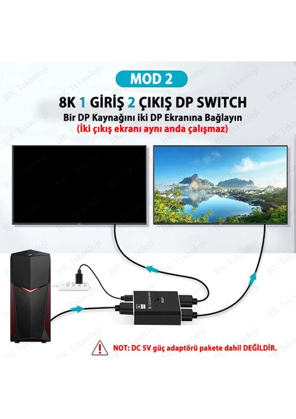 8k Kumandalı Displayport Switch Çift Yönlü Seçici Bi-Direction Switch Displayport Splitter