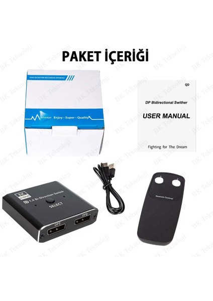 8k Kumandalı Displayport Switch Çift Yönlü Seçici Bi-Direction Switch Displayport Splitter