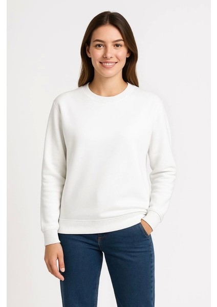 Üç Iplik Düz Bisiklet Yaka Sweatshirt - Beyaz modelleri