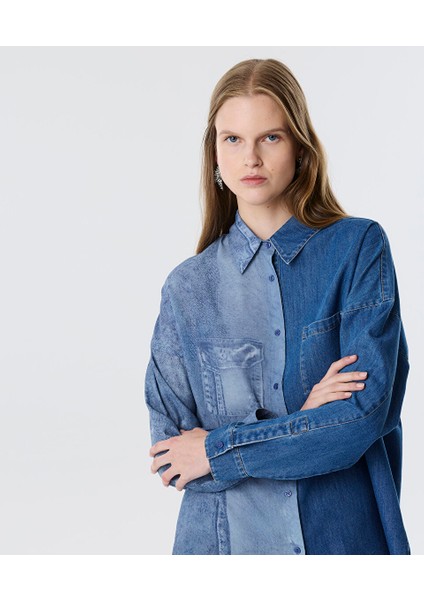 Denim Baskılı Kumaş Mıx Gömlek TW6250025087629 modelleri