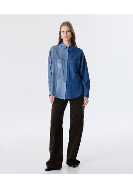 Denim Baskılı Kumaş Mıx Gömlek TW6250025087629 fırsatları