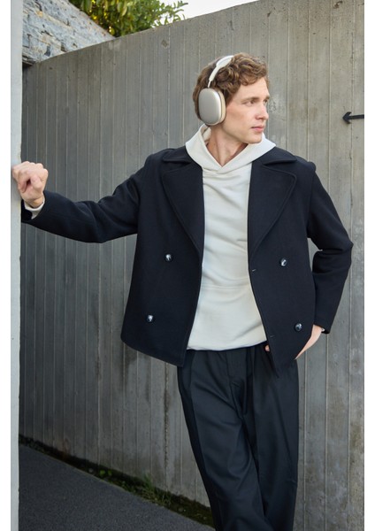 Erkek Kruvaze Kaşe Mont Ceket Siyah fırsatları