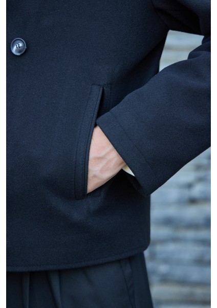 Erkek Kruvaze Kaşe Mont Ceket Siyah indirimleri