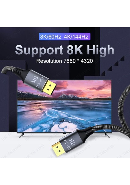 8k Displayport 1.4 Kablo 8K@60Hz,4K@144Hz Yüksek Hızlı 32.4gbps 2 Metre fırsatları