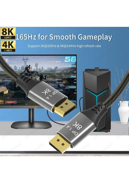 8k Displayport 1.4 Kablo 8K@60Hz,4K@144Hz Yüksek Hızlı 32.4gbps 2 Metre