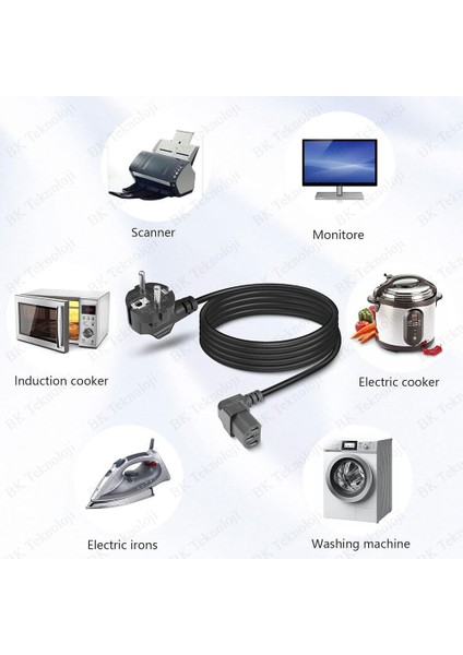 90 Derece Aşağı Açılı Pc Monitör Tv Printer Power Güç Kablosu - 1.8 Metre modelleri