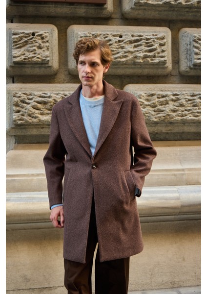 Erkek Rahat Kesim Kaşe Palto Kahverengi fiyatları