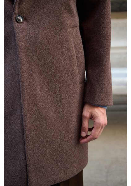 Erkek Rahat Kesim Kaşe Palto Kahverengi modelleri