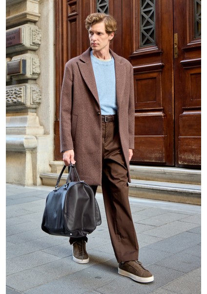 Erkek Rahat Kesim Kaşe Palto Kahverengi fırsatları