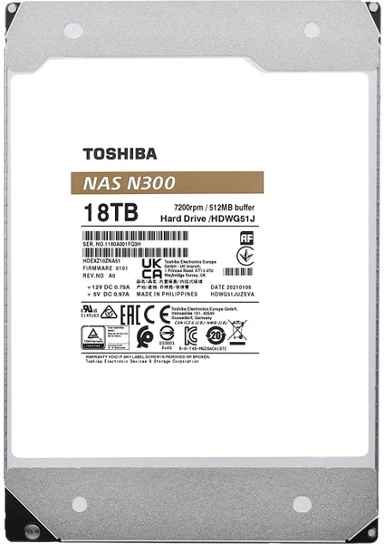 Toshiba 18TB N300 HDWG51JUZSVA 7200 Rpm 512MB Sata-3 Nas Diski