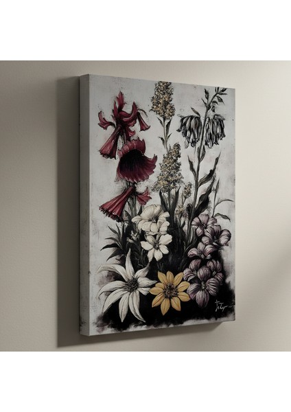 Karanlık Romantik Çiçek Buket Tablosu