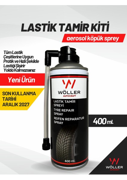 Lastik Tamir Spreyi - Hızlı Onarım ve Hava Kaçağını Önleyici, 400 ml, Tüm Binek Araçlarıyla Uyumlu fiyatları