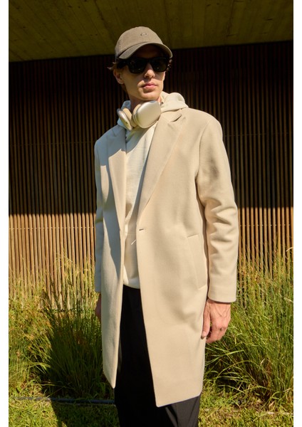 Erkek Rahat Kesim Kaşe Palto Ekru
