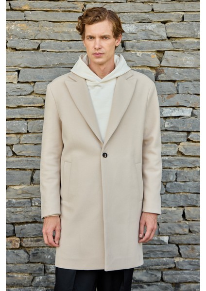 Erkek Rahat Kesim Kaşe Palto Ekru modelleri