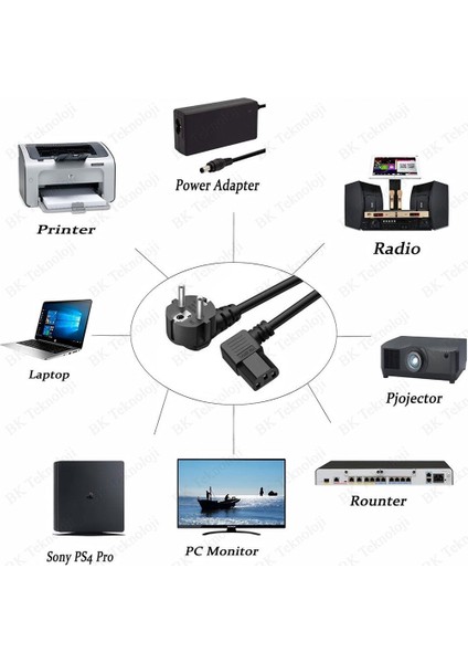 90 Derece Sol Açılı Pc Monitör Tv Printer Power Güç Kablosu - 1.8 Metre modelleri
