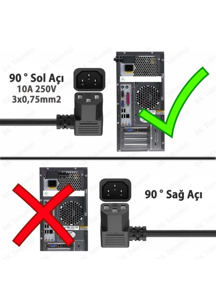 90 Derece Sol Açılı Pc Monitör Tv Printer Power Güç Kablosu - 1.8 Metre indirimleri