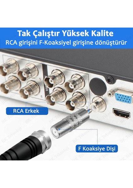 F Tipi Dişi - Rca Erkek Koaksiyel Kablo Ses Adaptörü Konnektörü - 2 Adet fiyatları
