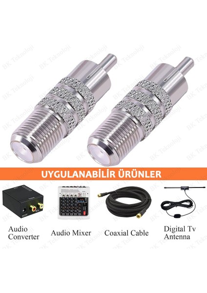 F Tipi Dişi - Rca Erkek Koaksiyel Kablo Ses Adaptörü Konnektörü - 2 Adet modelleri