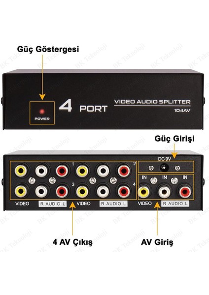 4 Port 1 Giriş 4 Çıkış Kompozit Video Ses Ayırıcı Çoklayıcı Splitter modelleri