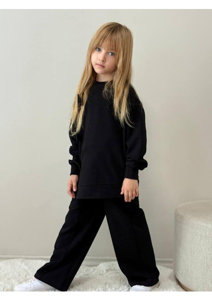 Kız Çocuk Siyah Sweatshirt Siyah Fiyonk Detaylı Eşofman Takımı 5019S fırsatları
