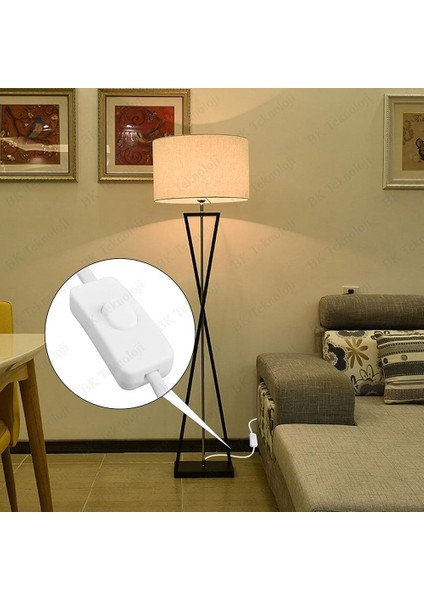 220 Volt Anahtarlı Fişli Açık Uçlu Güç Kablosu 1 Metre Beyaz