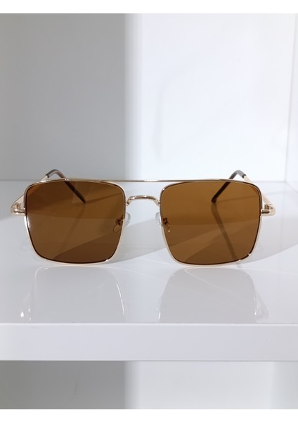 Kare Pilot Güneş Gözlüğü Gold Renk Çerçeve UV400