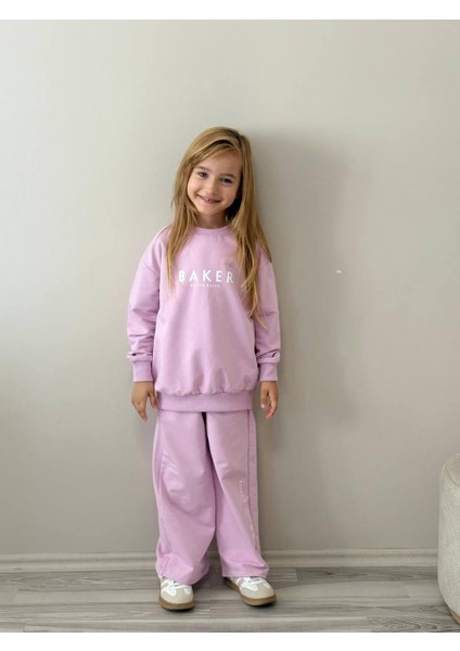Kız Çocuk Pudra Sweatshirt ve Eşofman Alt Takımı Garson Boy 5003PU