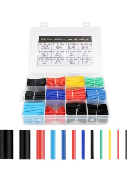 800 Adet Isıyla Daralan Makaron Seti Kablo Koruyucu Kılıf