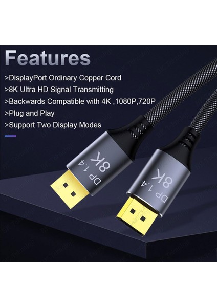 8k Displayport 1.4 Kablo 8K@60Hz,4K@144Hz Yüksek Hızlı 32.4gbps 3 Metre