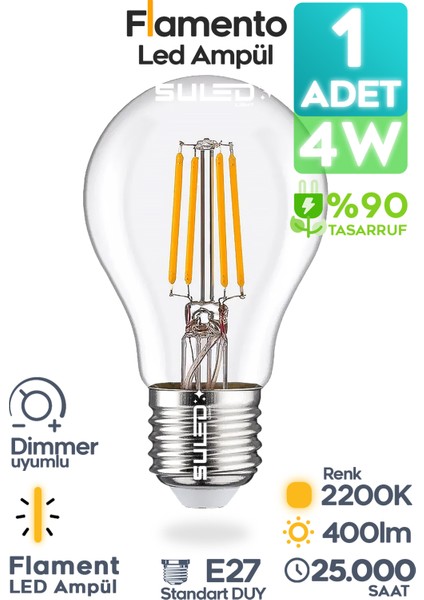 Flamento Rustik Ampül E27 Duy 220V Dimmer Uyumlu %90 Tasarruflu Ev Cafe Aplik Abajur Tavan Ampül