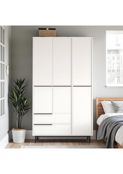 Gardırop Genç Odası 3 Kapı 2 Çekmece Metal Ayaklı 196CM Beyaz