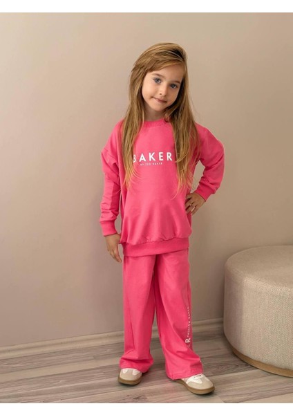 Kız Çocuk Pembe Sweatshirt ve Eşofman Alt Takımı Garson Boy 5003P