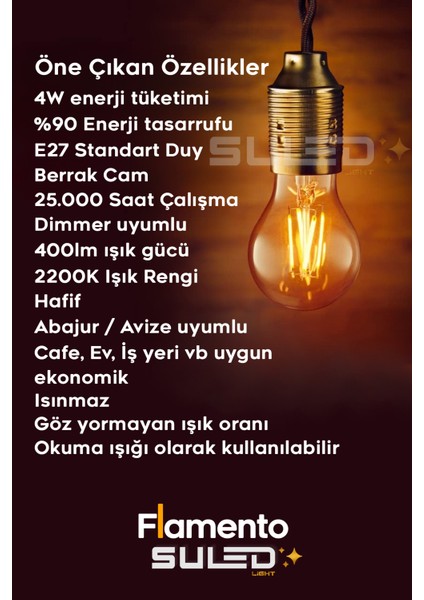 Flamento Rustik Ampül E27 Duy 220V Dimmer Uyumlu %90 Tasarruflu Ev Cafe Aplik Abajur Tavan Ampül fiyatları