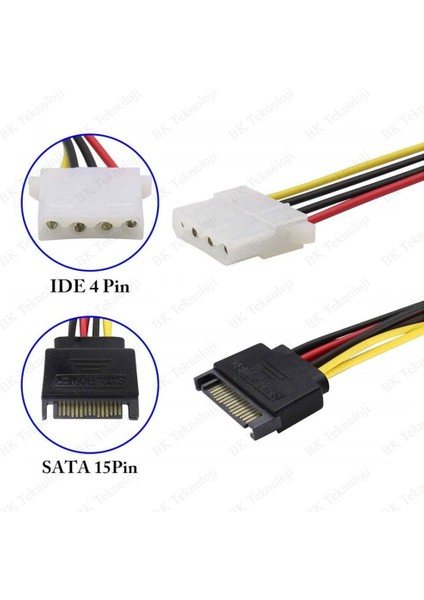15 Pin Sata Erkek To 4 Pin Molex Ide Dişi Çevirici Kablo Sata - Ide Güç Kablosu fiyatları