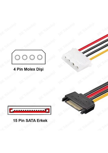 15 Pin Sata Erkek To 4 Pin Molex Ide Dişi Çevirici Kablo Sata - Ide Güç Kablosu fırsatları