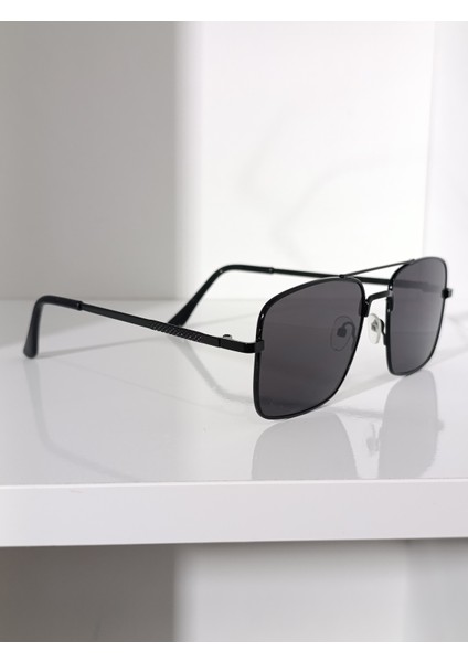 Kare Pilot Güneş Gözlüğü Siyah Metal Çerçeve UV400