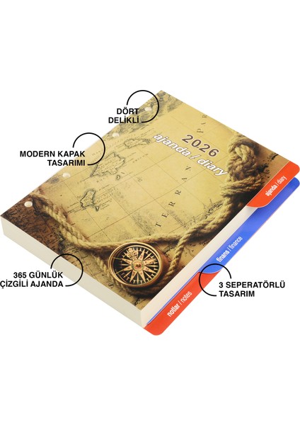 2026 YENİ YIL Günlük Çizgili Ajanda Suni Deri 4 Halkalı Organizer Ajanda iç Ajanda Ölçüsü 15*21 cm Siyah fırsatları