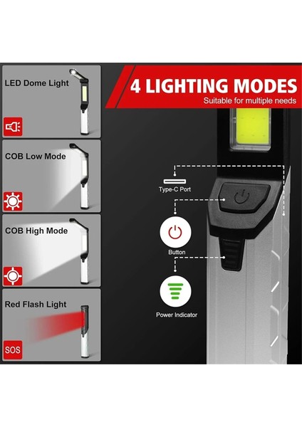 Çok Işlevli LED El Feneri USB Şarj Edilebilir Manyetik Çalışma Işıkları Taşınabilir Açık Hava Kamp Balıkçılık Feneri (Yurt Dışından) indirimleri
