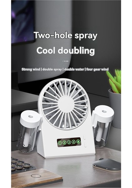 Dual Sprays Masaüstü Fan Nemlendirici 2'si 1 Arada USB Taşınabilir Dijital Ekran Su Takviyesi Sprey Fan 1200MAH Beyaz (Yurt Dışından) modelleri