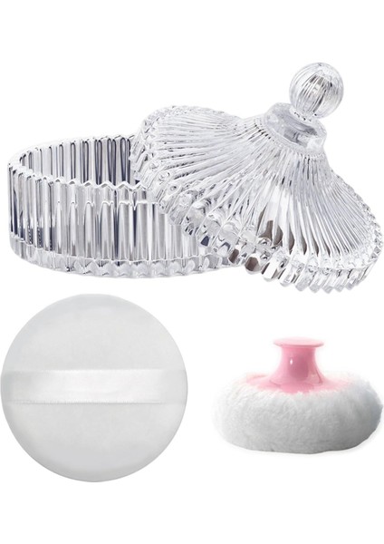 Vücut Pudrası Puf ve Kap Seti, Kadınlar ve Bebekler Için Toz Pudra Puf ve Islak Kuru Makyaj Için Gevşek Pudra Kapları (Yurt Dışından)