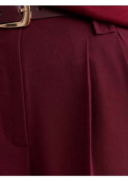 72178 Kemerli Cep Kapaklı Yüksek Bel Pantolon-Bordo fırsatları