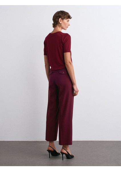 72178 Kemerli Cep Kapaklı Yüksek Bel Pantolon-Bordo fiyatları
