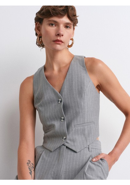 60596 Arkası Dekolteli Yelek-Gri