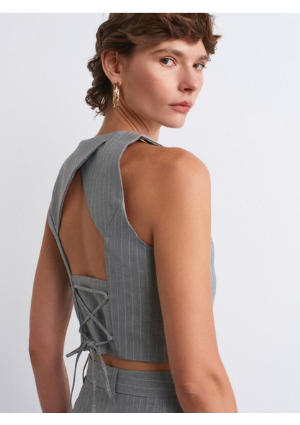 60596 Arkası Dekolteli Yelek-Gri fiyatları