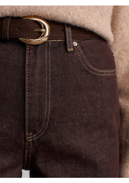 72033 Geniş Kalıp Renkli Denim Pantolon-Koyu Kahve fırsatları