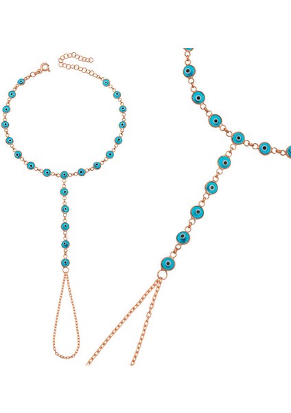 Gümüş Rose Mavi Nazar Boncuklu Şahmeran