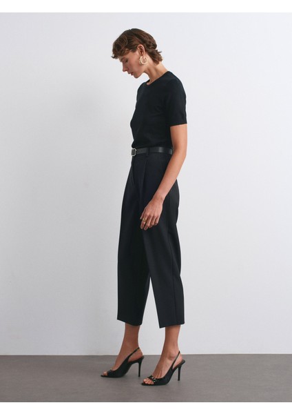 72167 Kemerli Pensli Pantolon-Siyah modelleri